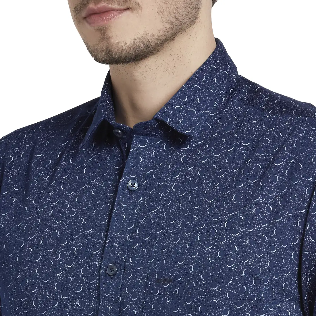 Men Blue Tailored Fit Yarn Dyed/Print Cotton Full Sleeve Shirts - Image 6