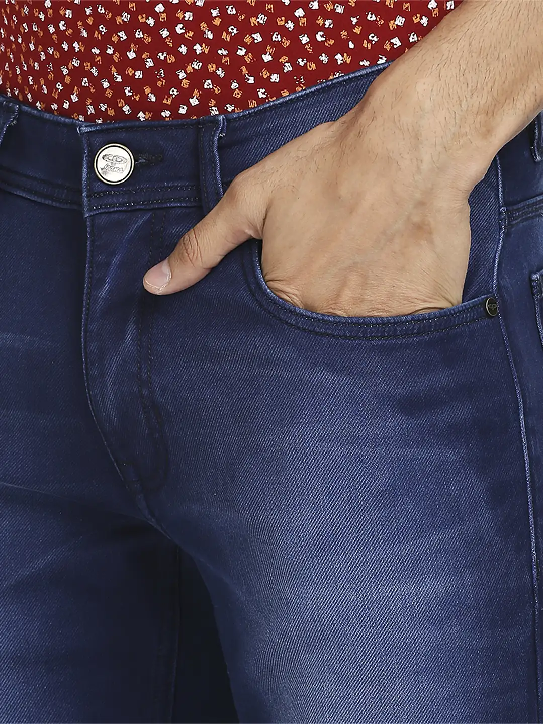 Men Blue Tapered Fit Solid Cotton Blend Jeans - Image 6