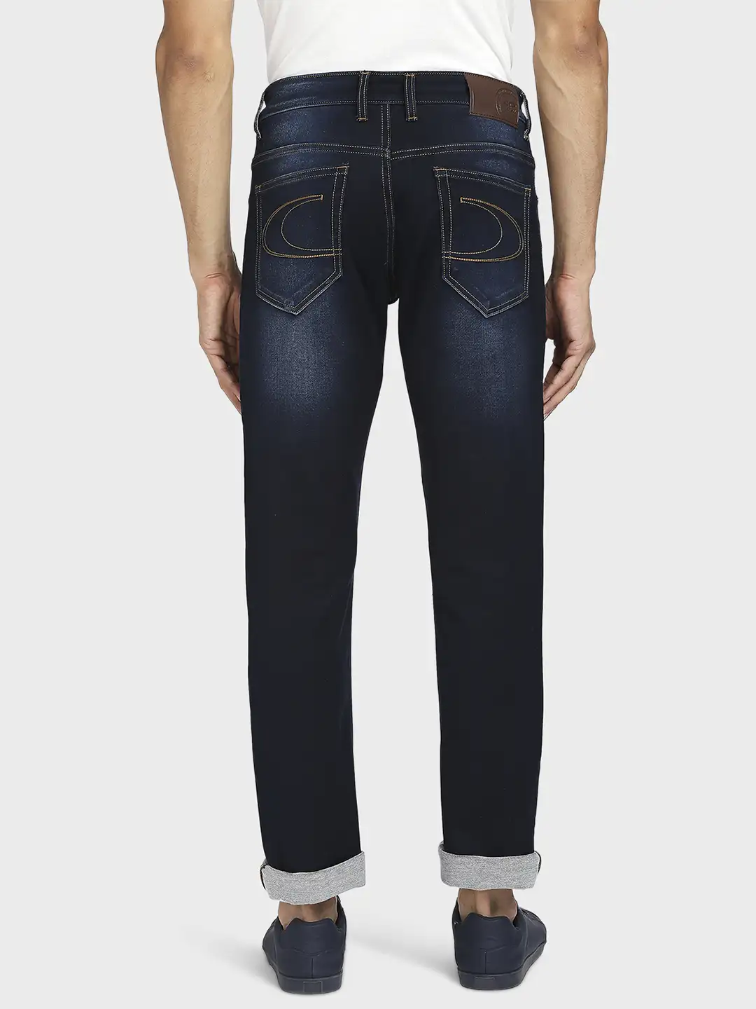 Men Blue Tapered Fit Solid Cotton Blend Jeans - Image 4