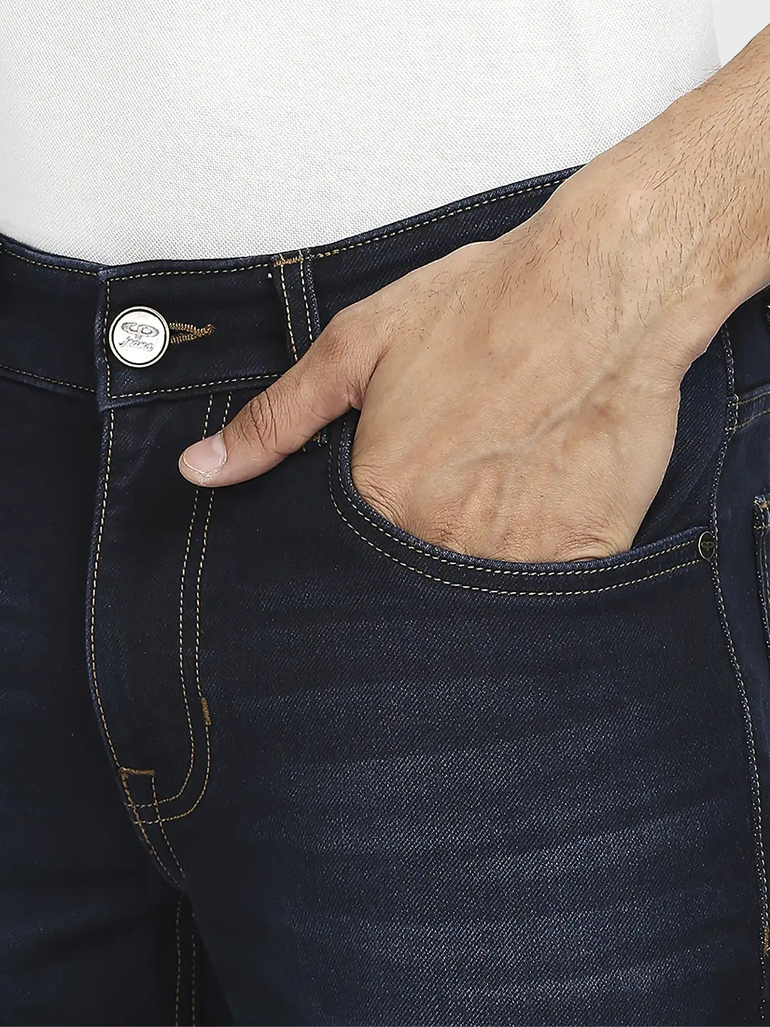 Men Blue Tapered Fit Solid Cotton Blend Jeans - Image 6