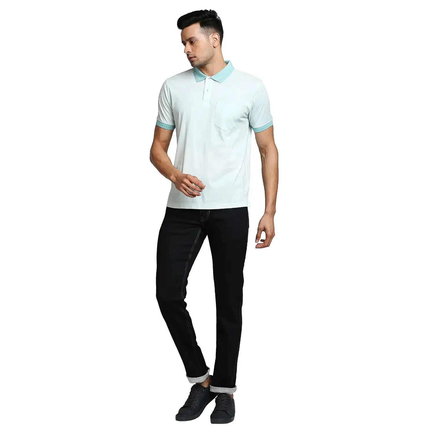 Men Blue Tapered Fit Solid Cotton Blend Jeans - Image 5