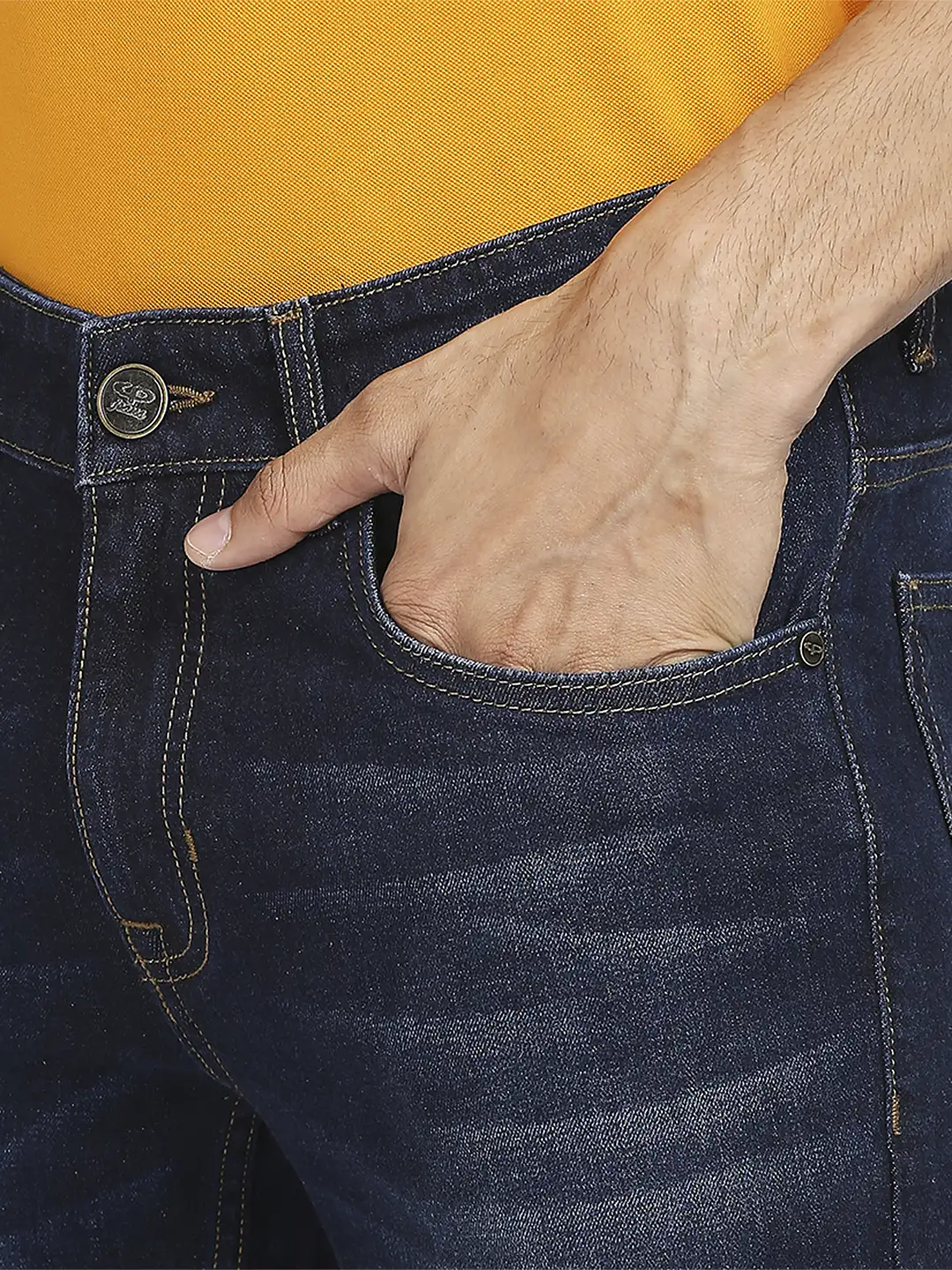 Men Blue Tapered Fit Solid Cotton Blend Jeans - Image 6