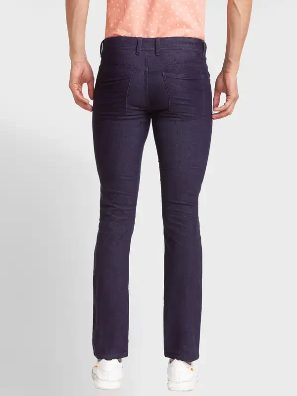 Men Blue Tapered Fit Solid Cotton Blend Trouser - Image 4