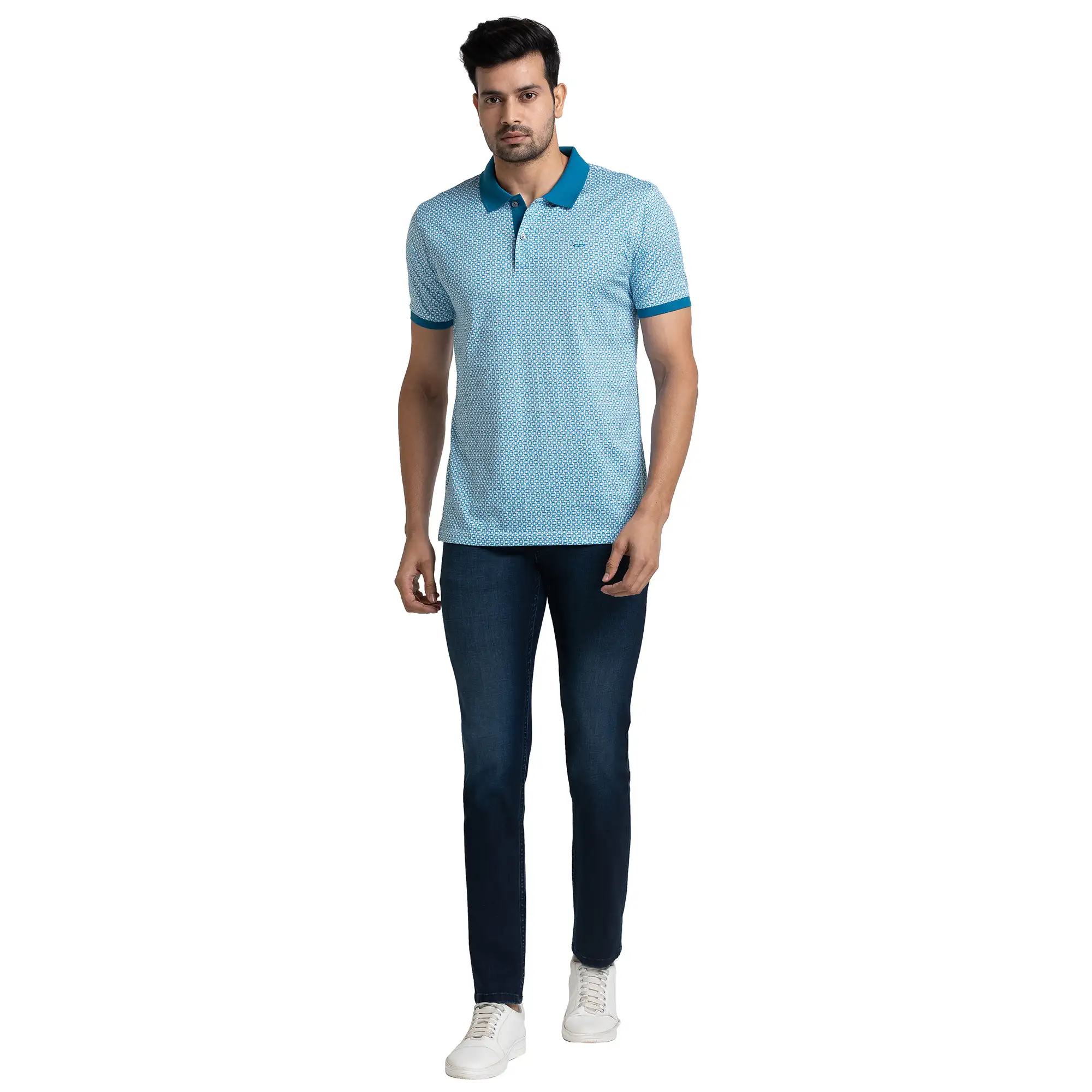 Men Blue Tapered Fit Warp Chambray Cotton Blend Jeans - Image 5
