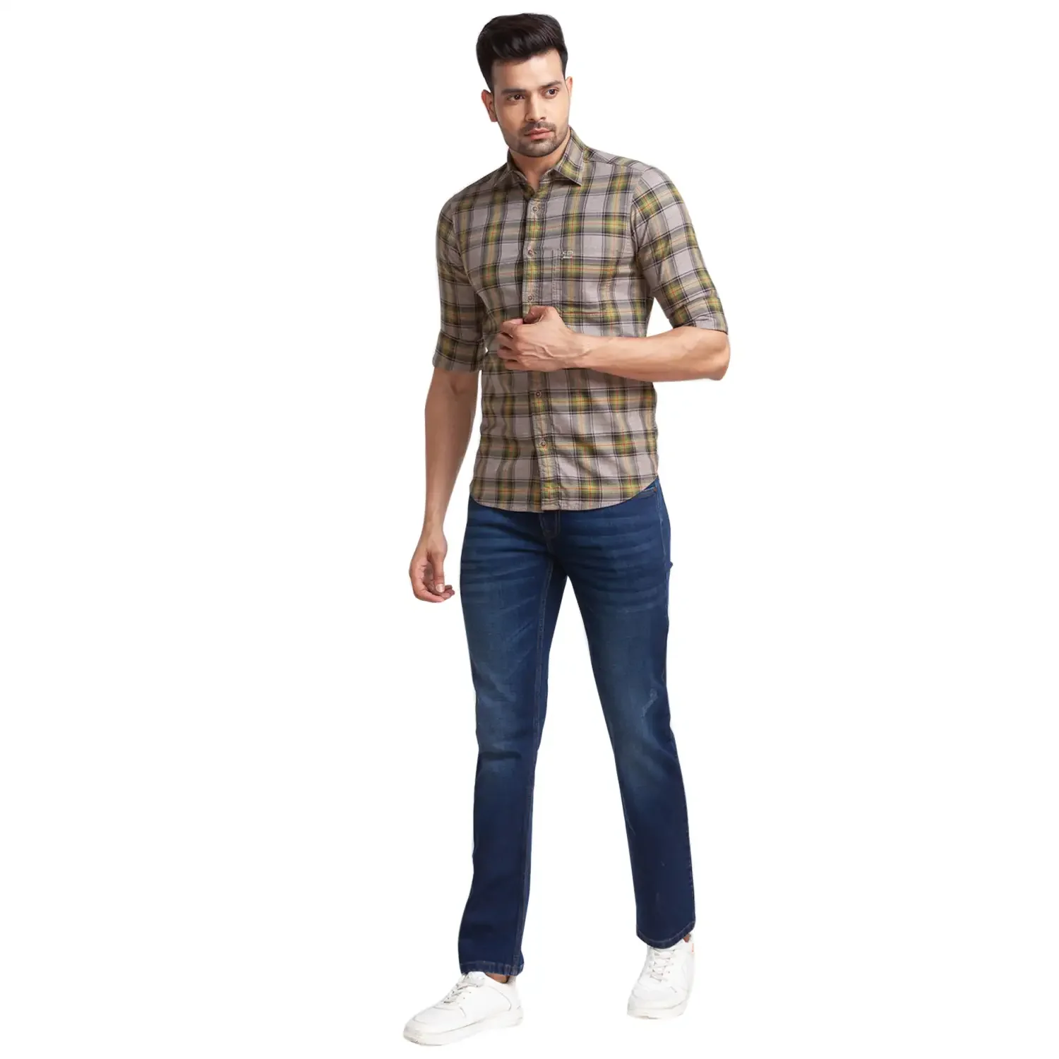 Men Blue Tapered Fit Warp Chambray Cotton Blend Jeans - Image 5