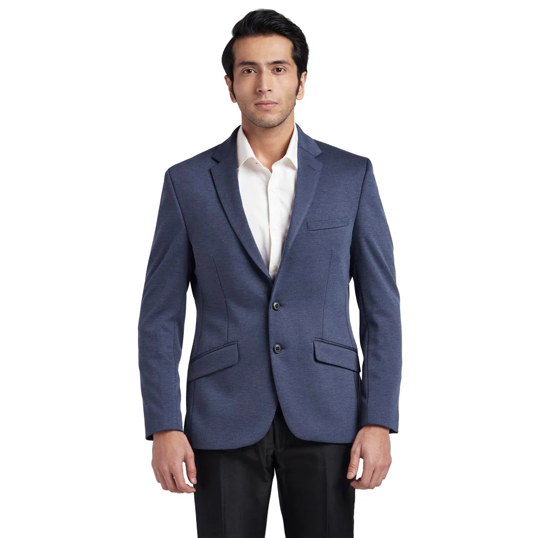 Men Blue Urban Fit Knitted Terry Rayon Blend Jackets