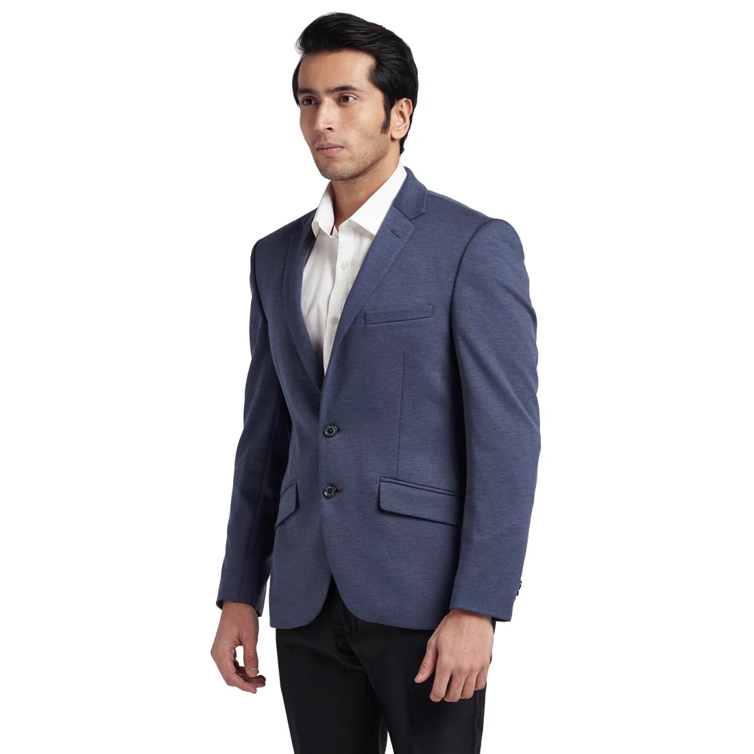 Men Blue Urban Fit Knitted Terry Rayon Blend Jackets - Image 3