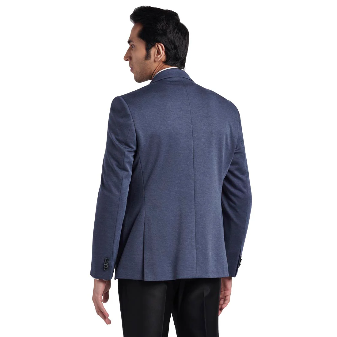 Men Blue Urban Fit Knitted Terry Rayon Blend Jackets - Image 4