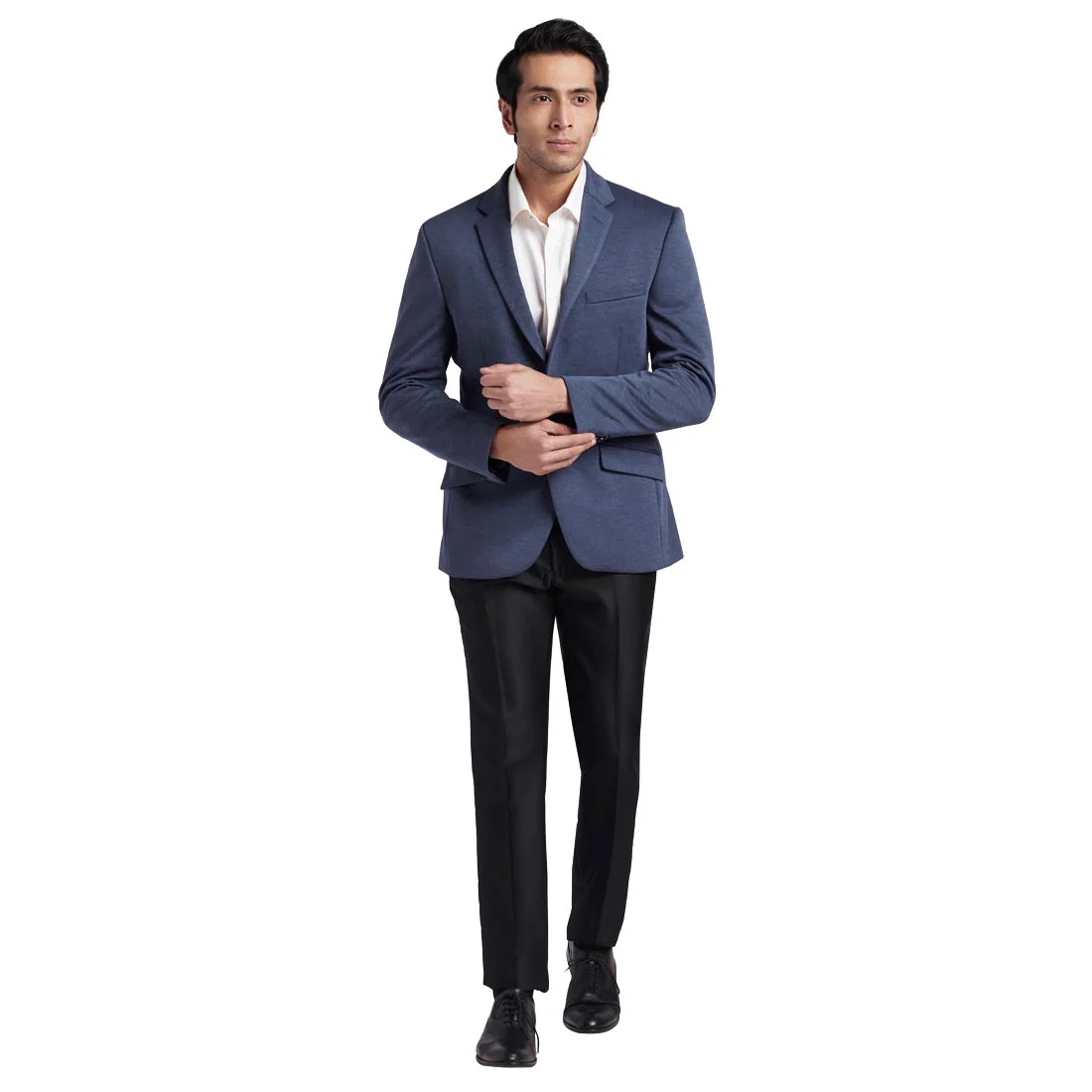 Men Blue Urban Fit Knitted Terry Rayon Blend Jackets - Image 5
