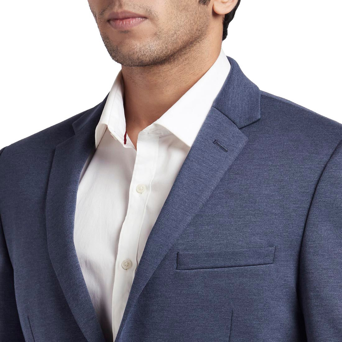 Men Blue Urban Fit Knitted Terry Rayon Blend Jackets - Image 6