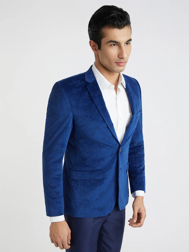 Men Blue Urban Fit Print Terylene Jackets - Image 2
