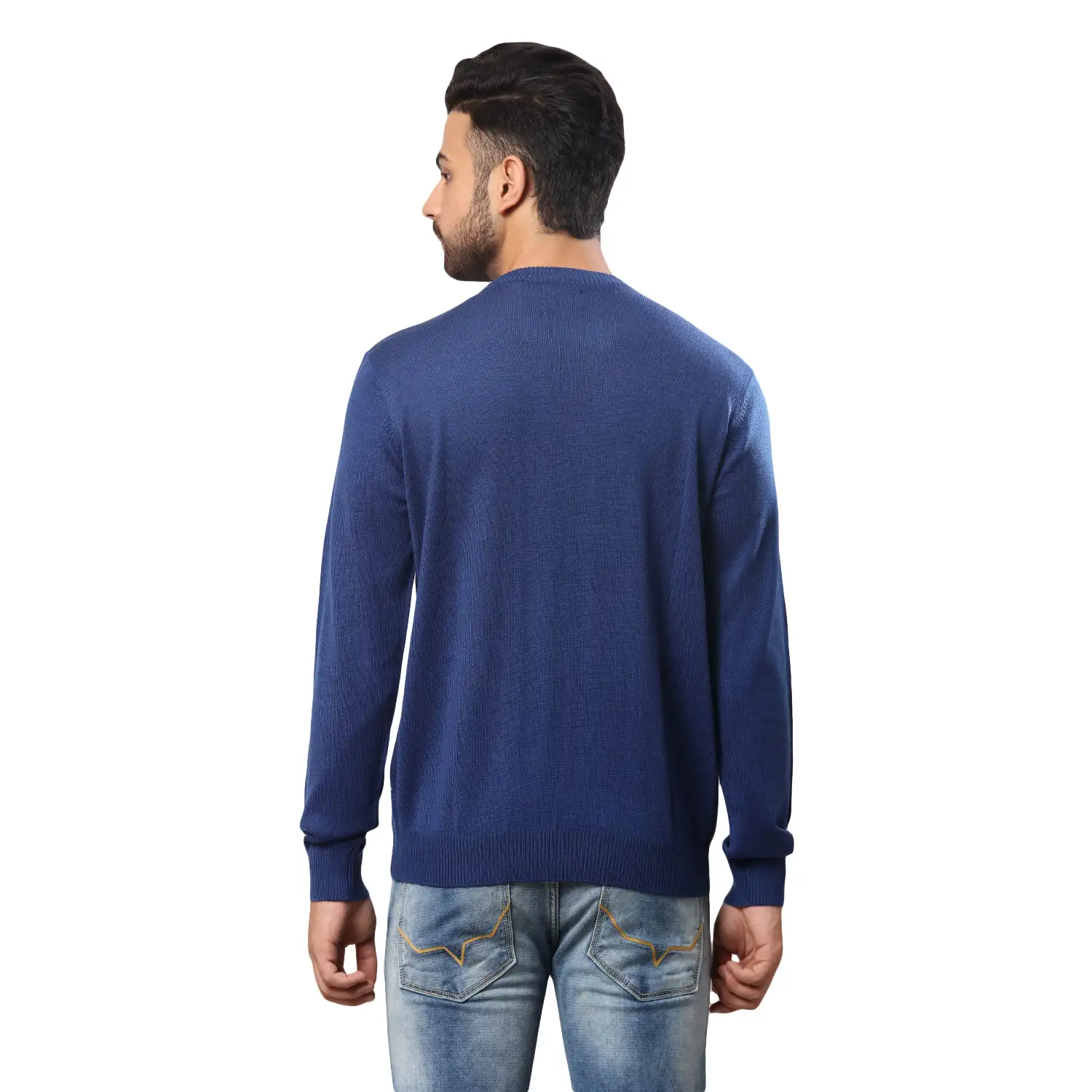 Men Blue Wrapper Acrylic Wool Blend Round Collar Sweaters - Image 4
