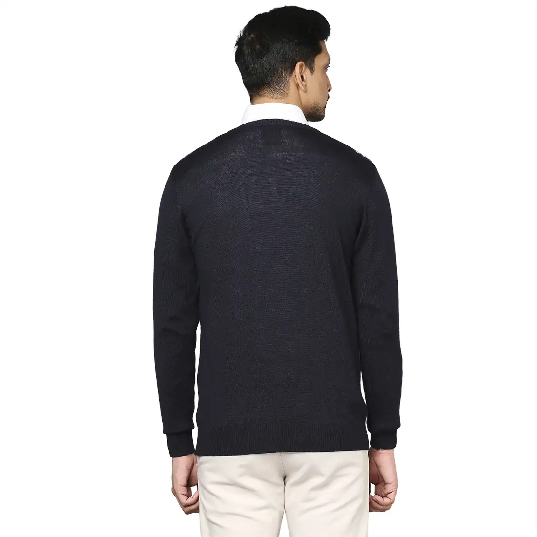 Men Blue Wrapper Wool Blend Full Sleeve V Neck Collar Sweaters - Image 4