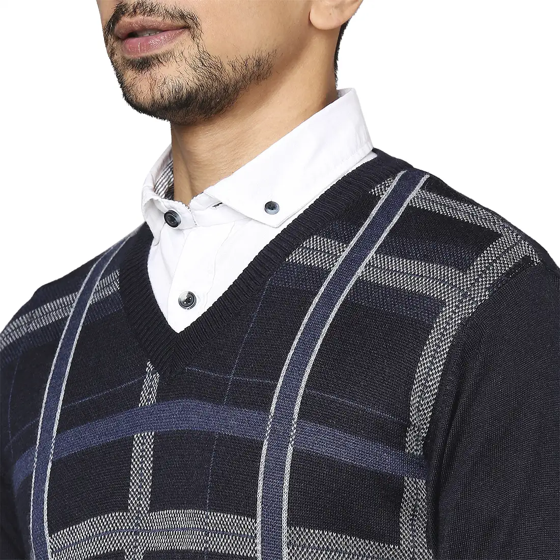 Men Blue Wrapper Wool Blend Full Sleeve V Neck Collar Sweaters - Image 6