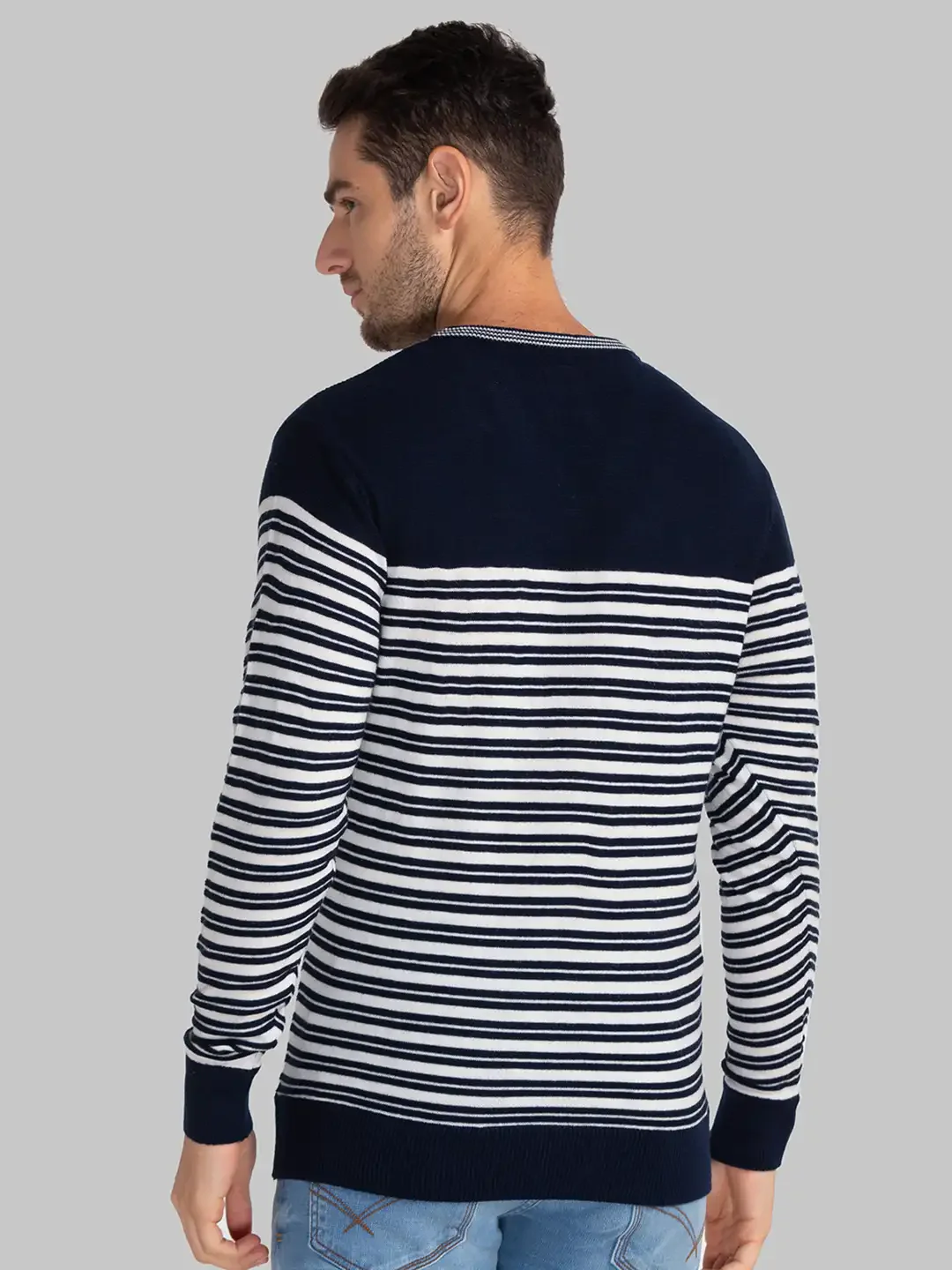 Men Blue Yarn Dyed Acrylic Full Sleeve Sweaters - Image 4