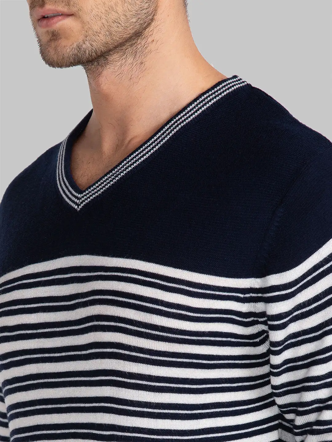Men Blue Yarn Dyed Acrylic Full Sleeve Sweaters - Image 6