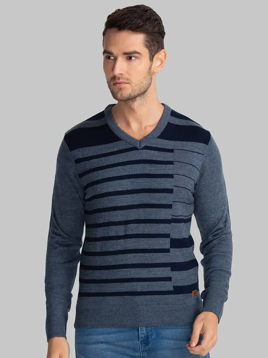 Men Blue Yarn Dyed Acrylic Full Sleeve Sweaters