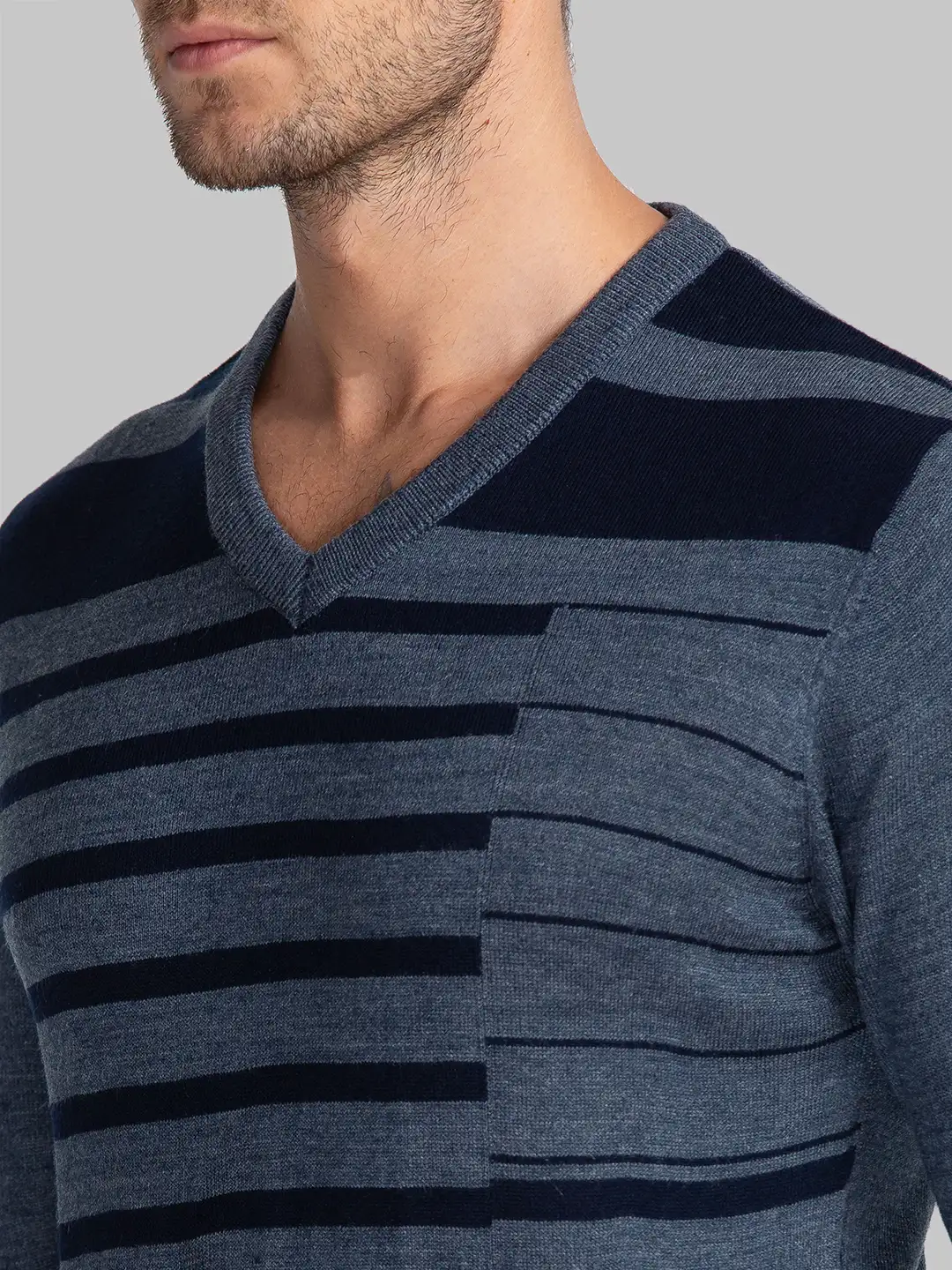 Men Blue Yarn Dyed Acrylic Full Sleeve Sweaters - Image 6