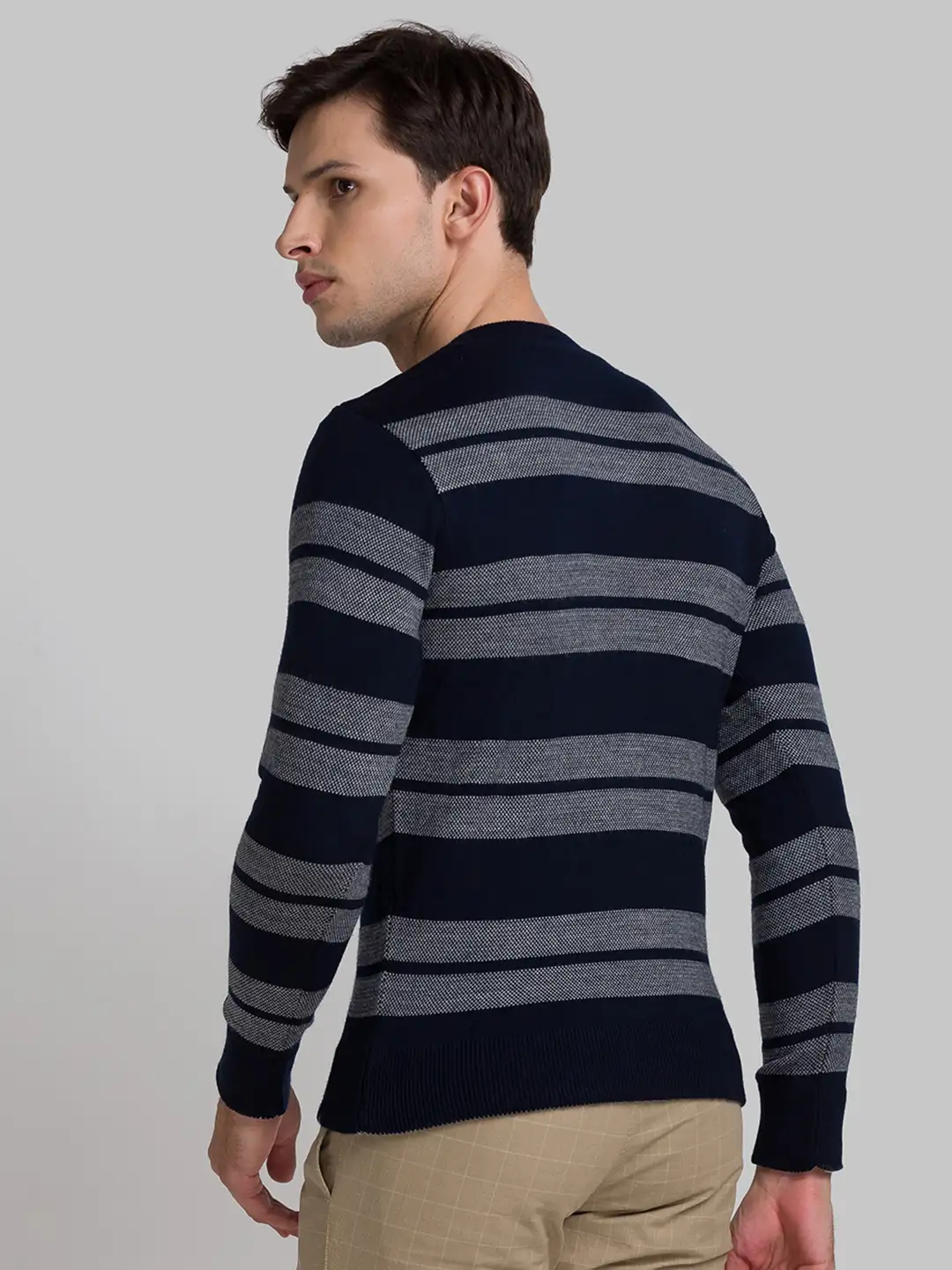 Men Blue Yarn Dyed Acrylic Full Sleeve Sweaters - Image 4