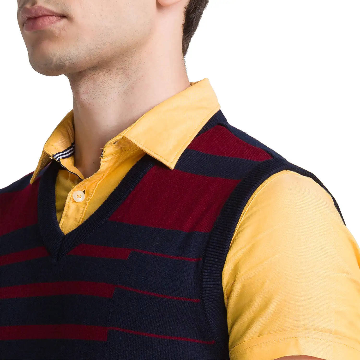 Men Blue Yarn Dyed Acrylic Sleeveless Sweaters - Image 6