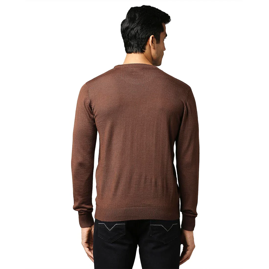 Men Brown Argyle Acrylic Wool Blend Round Collar Sweaters - Image 4