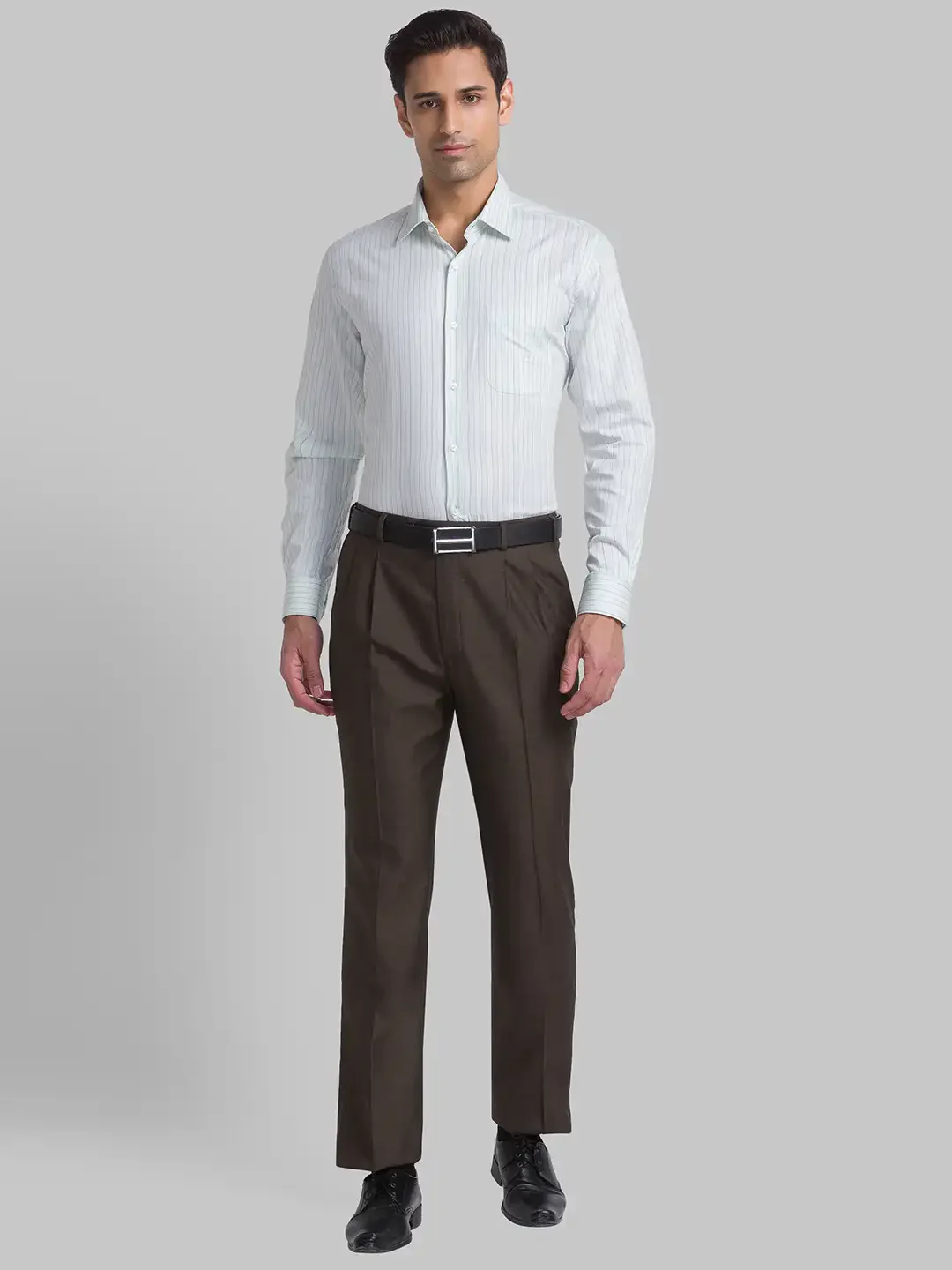 Men Brown Classic Fit Solid Polyester Blend Trouser - Image 5