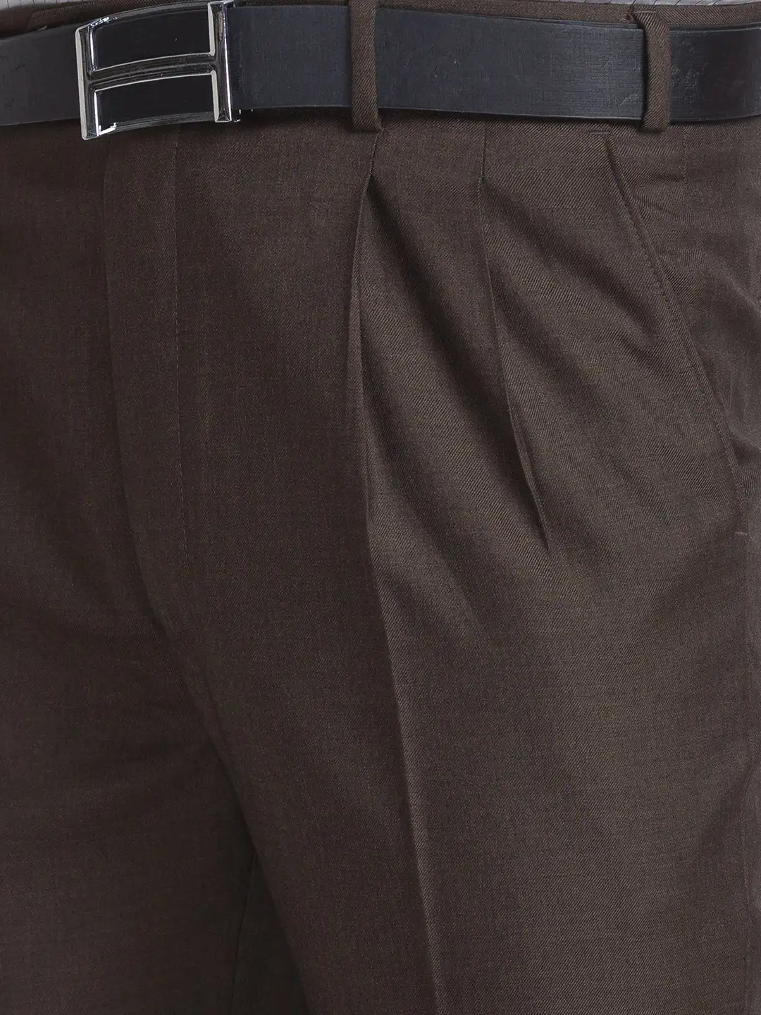 Men Brown Classic Fit Solid Polyester Blend Trouser - Image 6