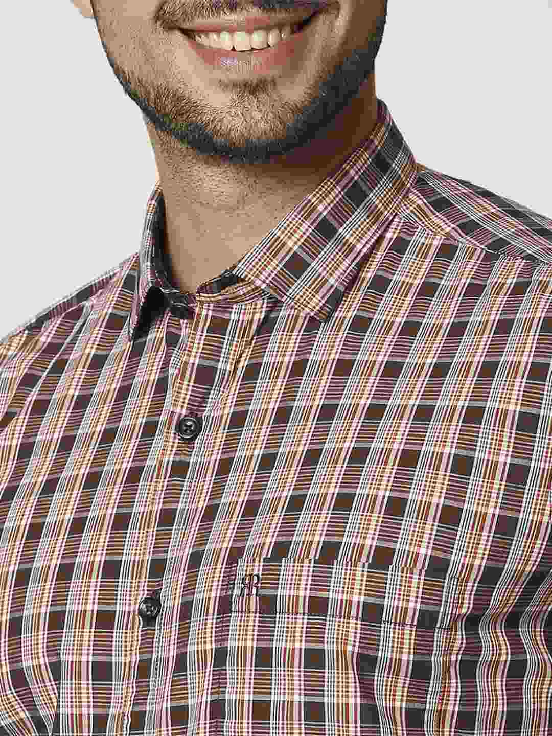 Men Brown Contemporary Fit Checks Cotton Shirts