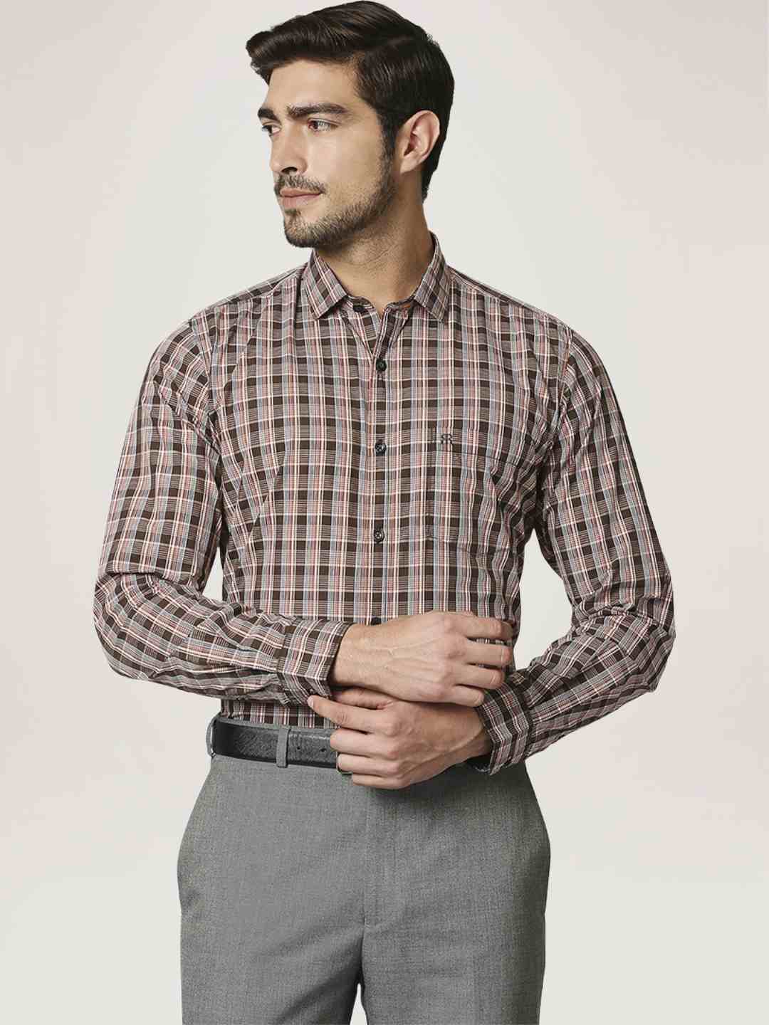 Men Brown Contemporary Fit Checks Cotton Shirts - Image 6
