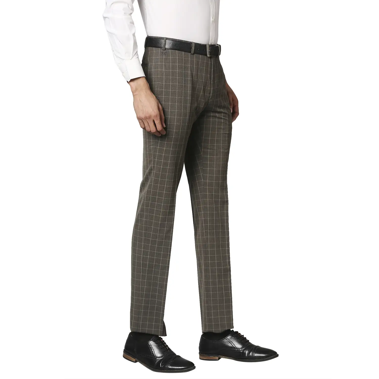 Men Brown Contemporary Fit Checks Polyester Blend Trouser - Image 2