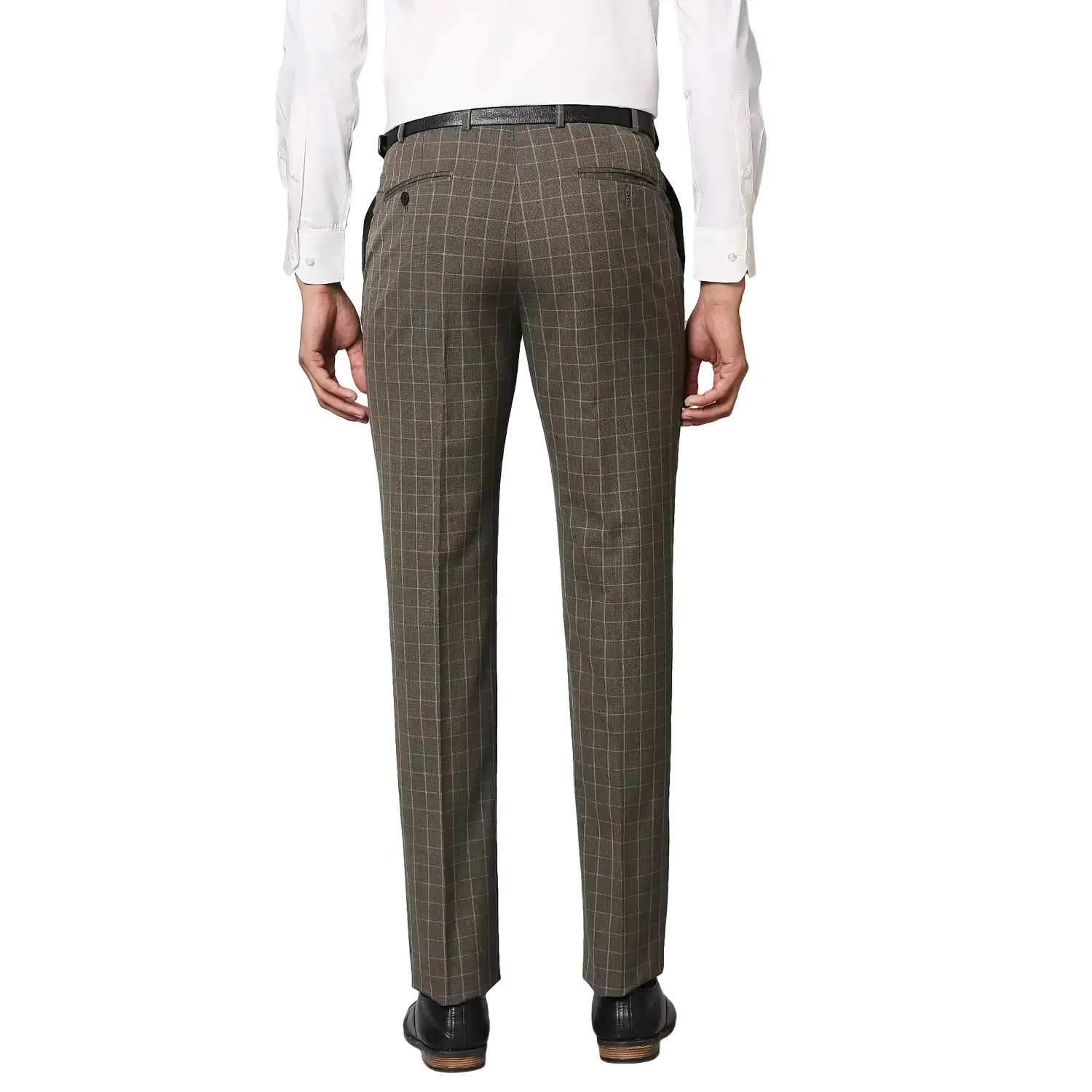 Men Brown Contemporary Fit Checks Polyester Blend Trouser - Image 4