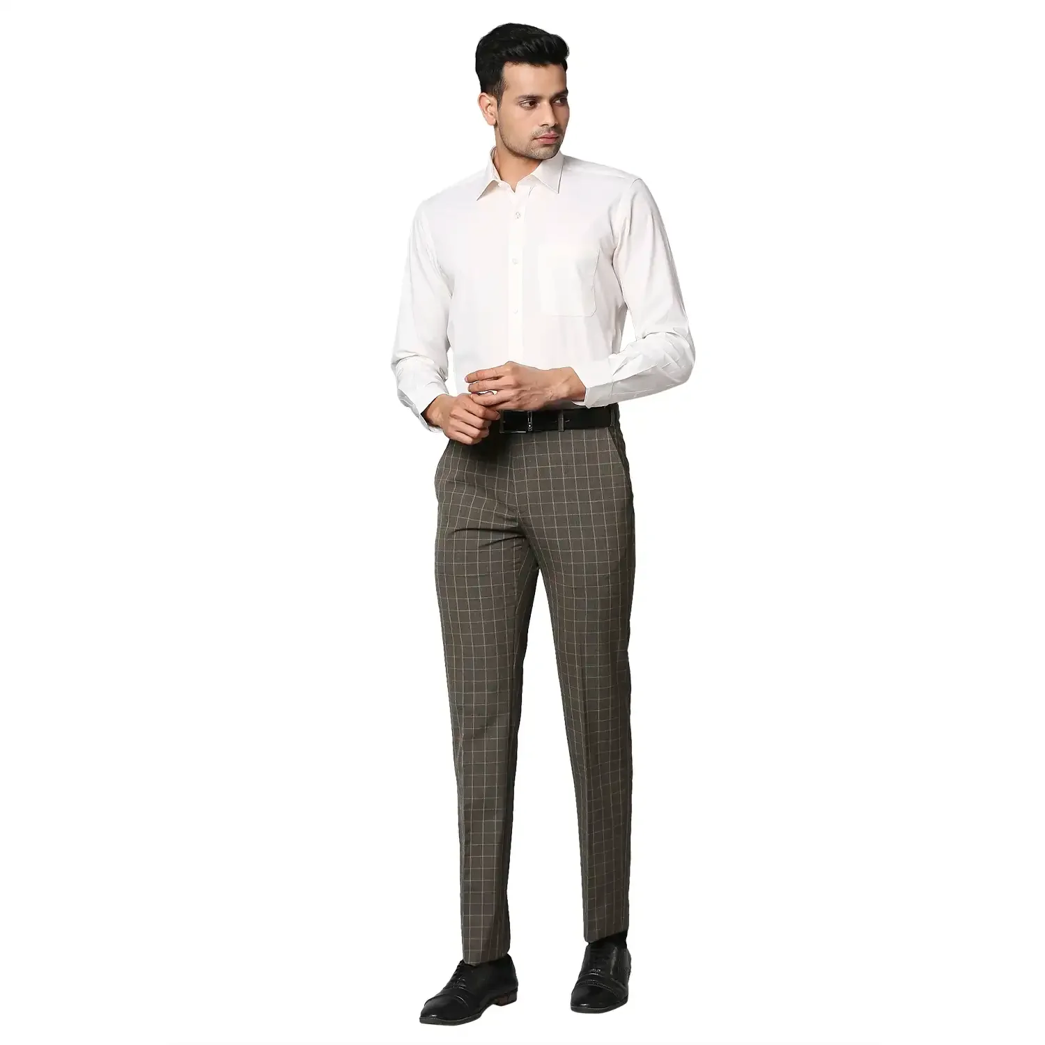 Men Brown Contemporary Fit Checks Polyester Blend Trouser - Image 5