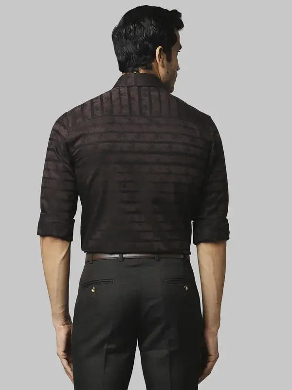 Men Brown Contemporary Fit Jacquard Cotton Shirts - Image 4