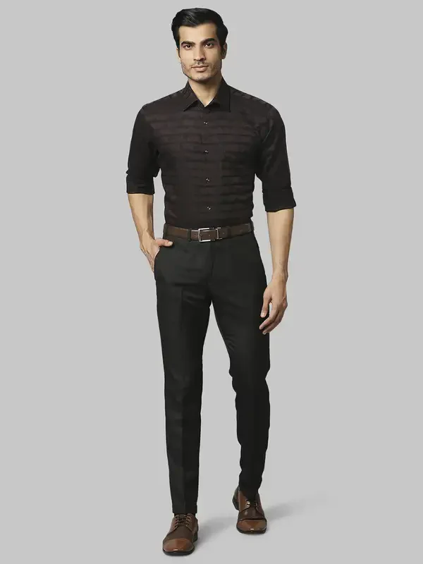 Men Brown Contemporary Fit Jacquard Cotton Shirts - Image 5