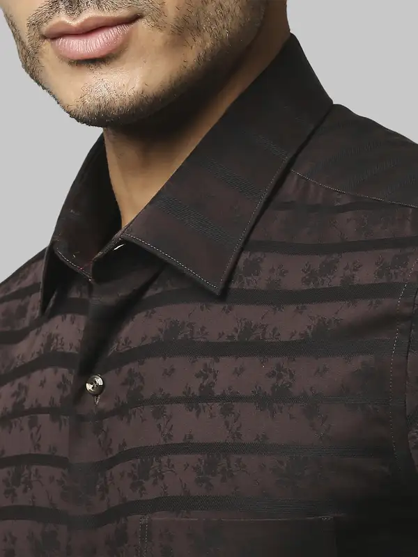 Men Brown Contemporary Fit Jacquard Cotton Shirts - Image 6