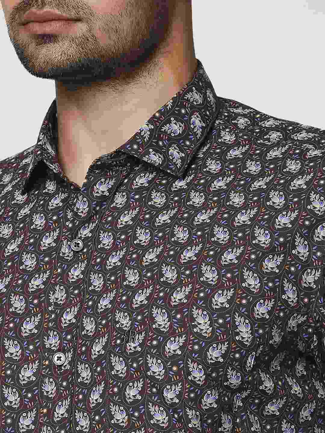Men Brown Contemporary Fit Print Cotton Shirts