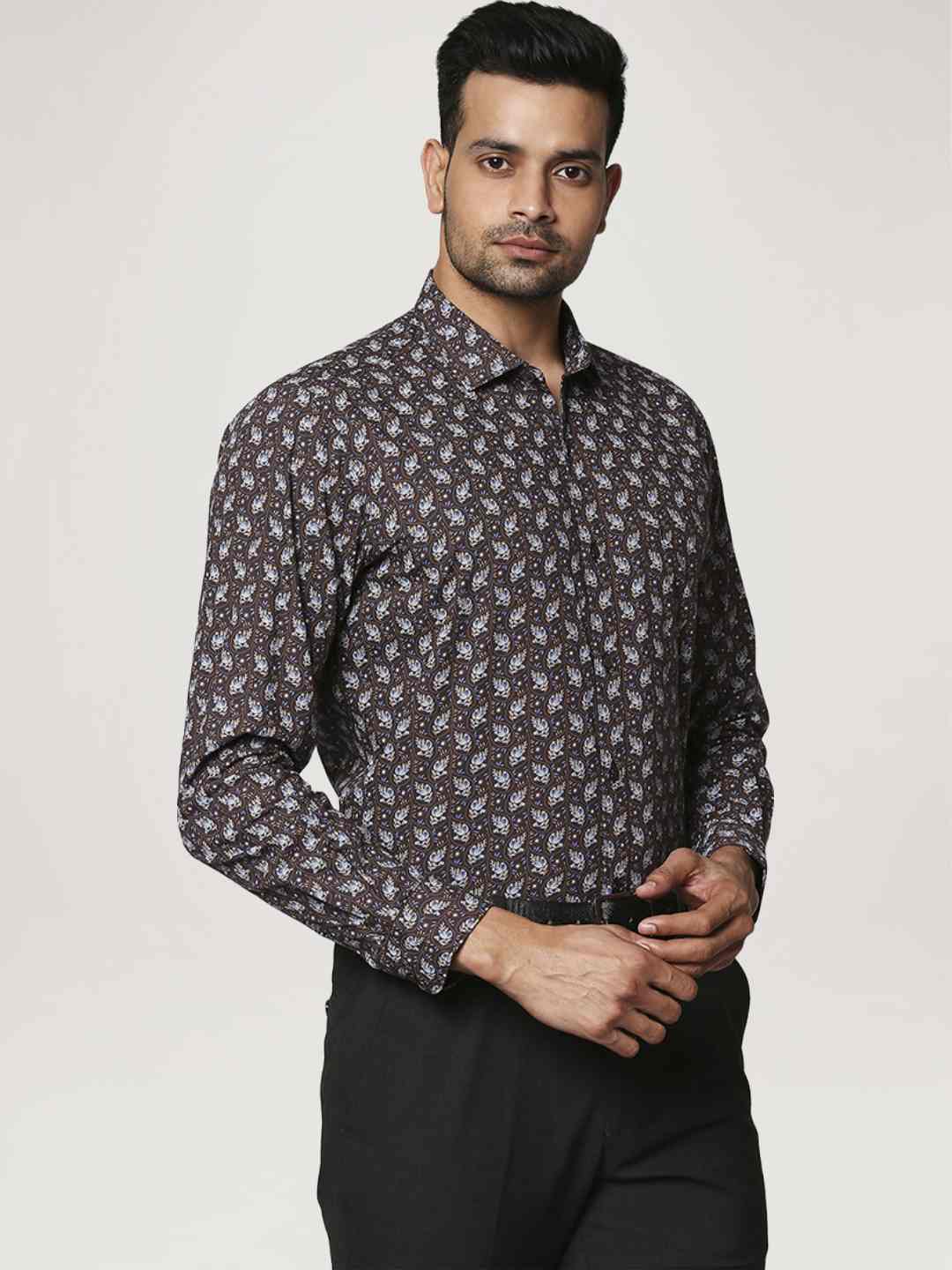 Men Brown Contemporary Fit Print Cotton Shirts - Image 5
