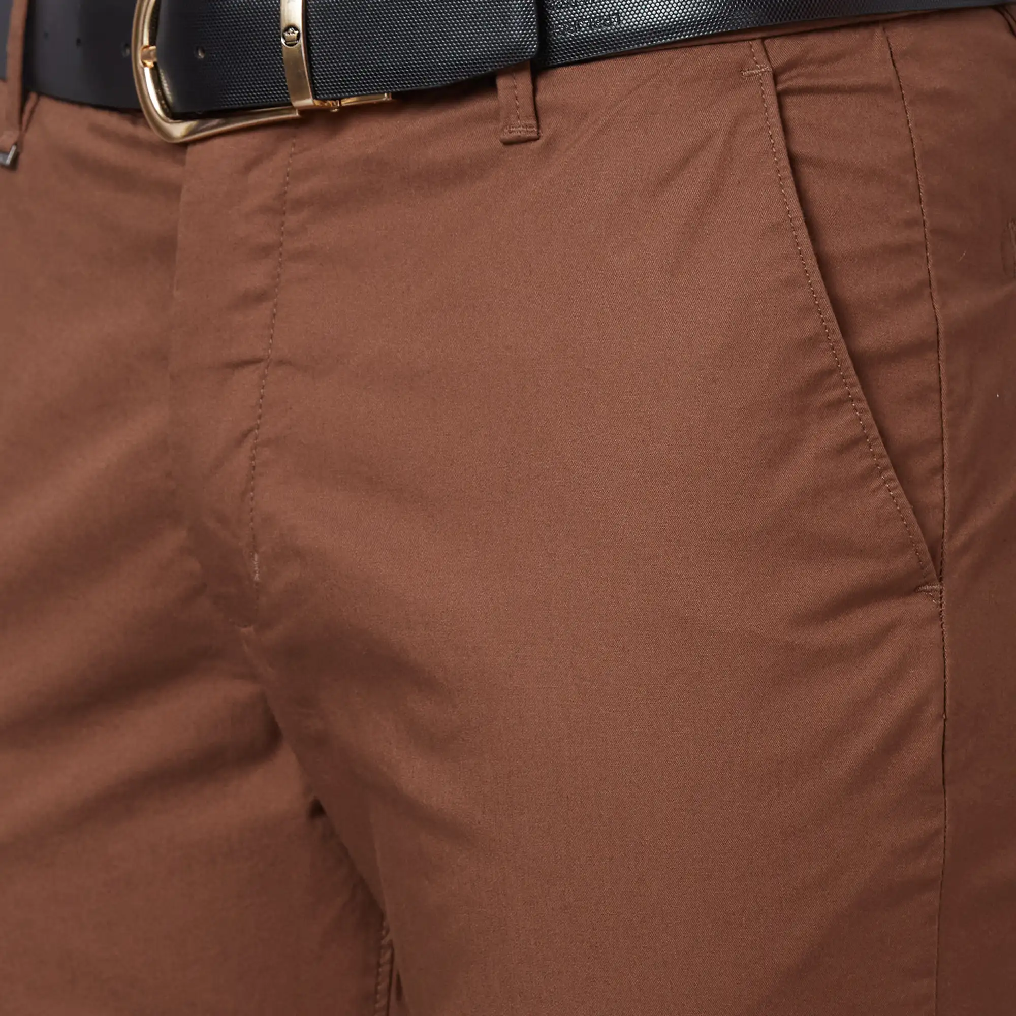 Men Brown Contemporary Fit Solid Cotton Blend Trouser - Image 6