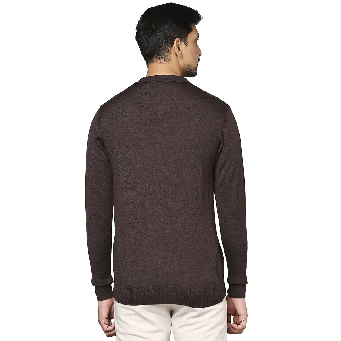 Men Brown Contemporary Fit Solid Wool Blend Round Neck Collar Sweaters - Image 4