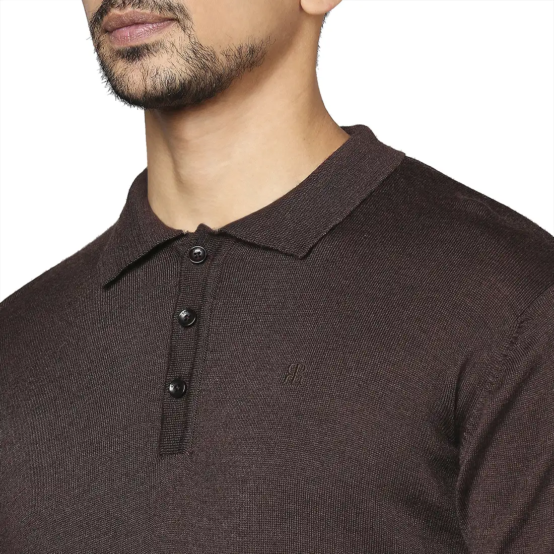 Men Brown Contemporary Fit Solid Wool Blend Round Neck Collar Sweaters - Image 6