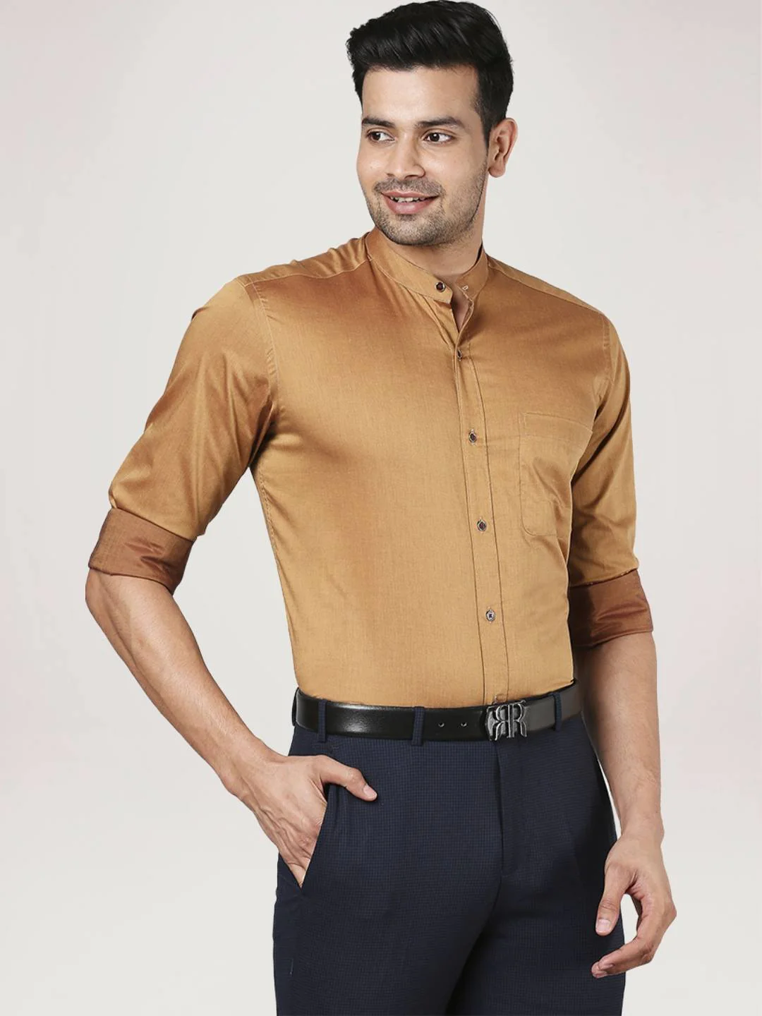 Men Brown Contemporary Fit Twill Cotton Full Sleeve Shirts - Image 4