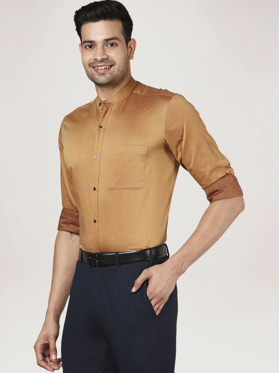 Men Brown Contemporary Fit Twill Cotton Full Sleeve Shirts - Image 5