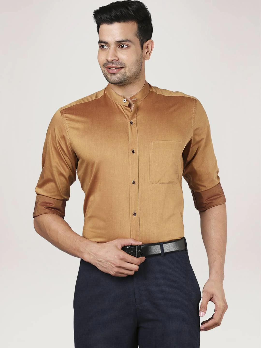 Men Brown Contemporary Fit Twill Cotton Full Sleeve Shirts - Image 6