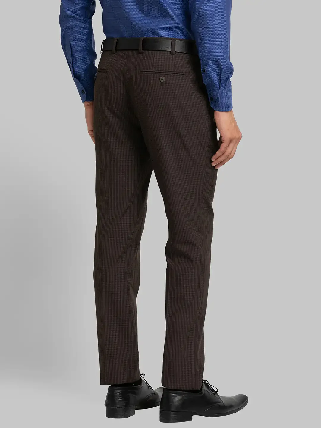 Men Brown Italian Fit Checks Polyester Blend Trouser - Image 4