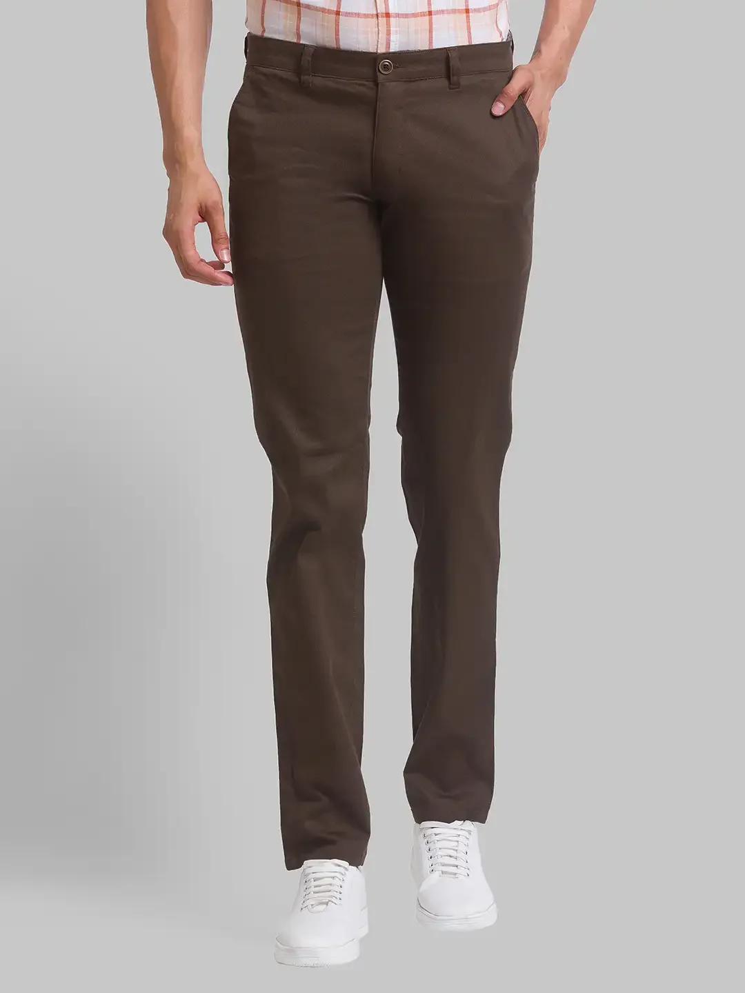 Men Brown Lrt Fit Print Cotton Blend Trouser