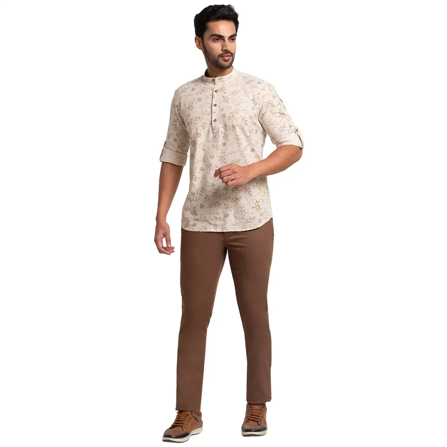 Men Brown Lrt Fit Solid Cotton Blend Trouser - Image 5