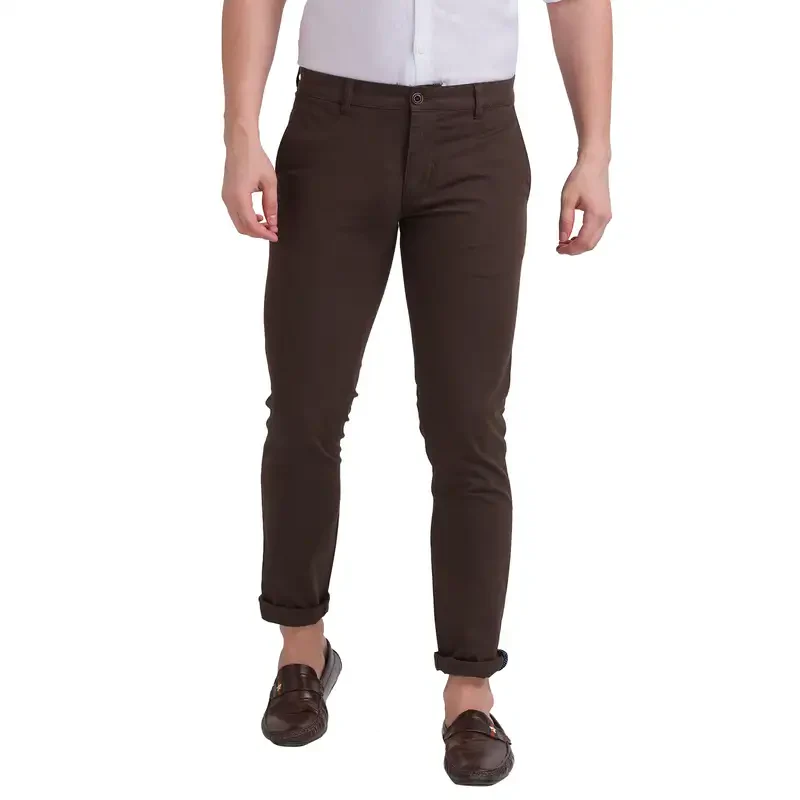 Men Brown Lrt Fit Yarn Dyed Cotton Blend Trouser