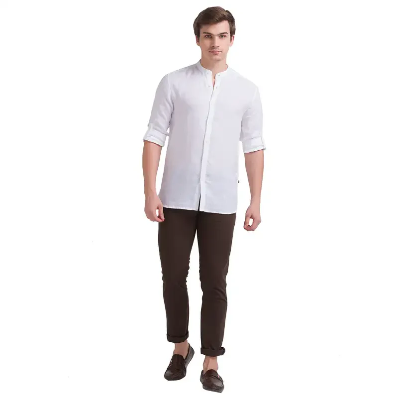 Men Brown Lrt Fit Yarn Dyed Cotton Blend Trouser - Image 5