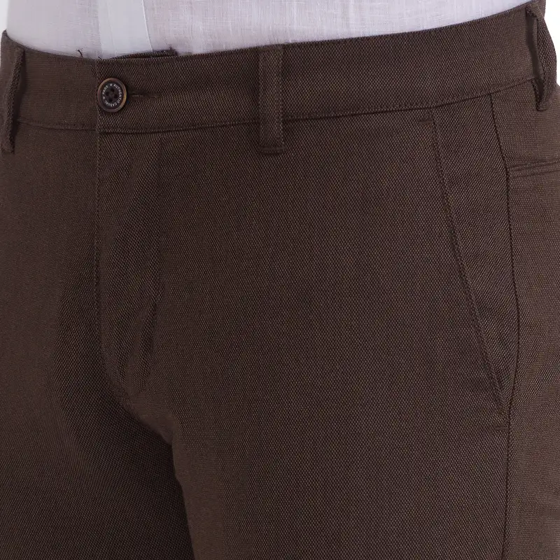 Men Brown Lrt Fit Yarn Dyed Cotton Blend Trouser - Image 6