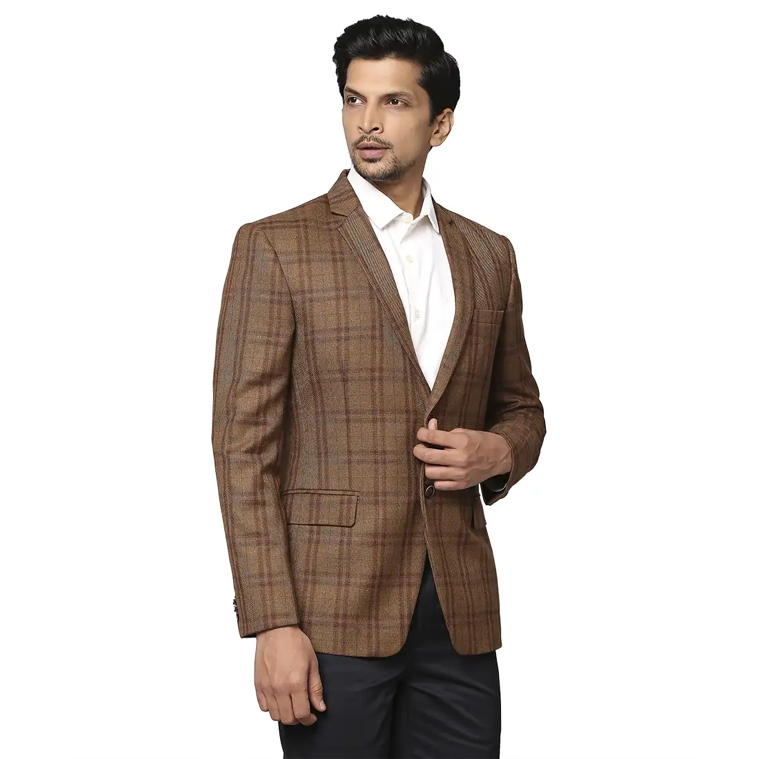Men Brown Regular Fit Checks Wool Blend Jackets - Image 2